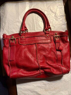 Steven by Steve Madden Pebbled Leather Satchel/Tote Bag Red